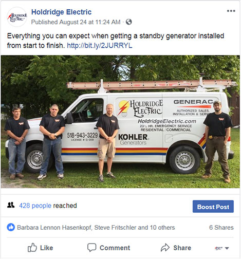 Image of a Holdridge Electric Facebook post