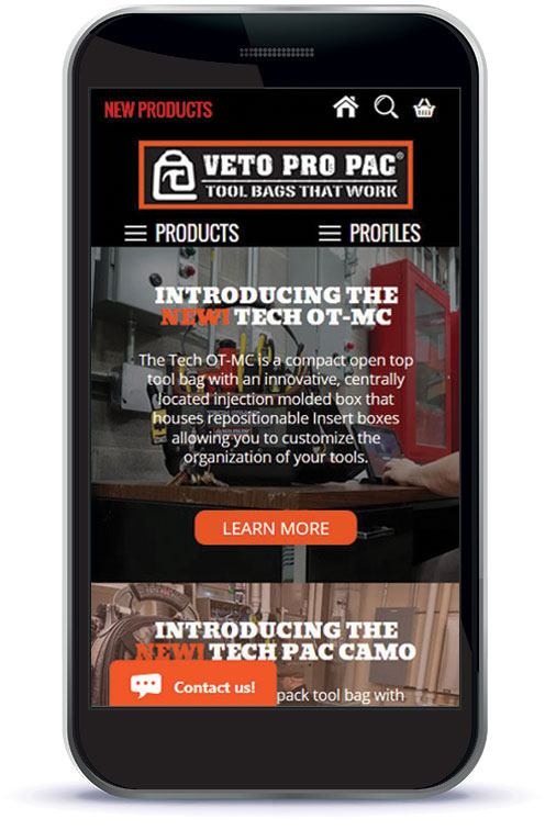 Mobile view of Website home landing page.