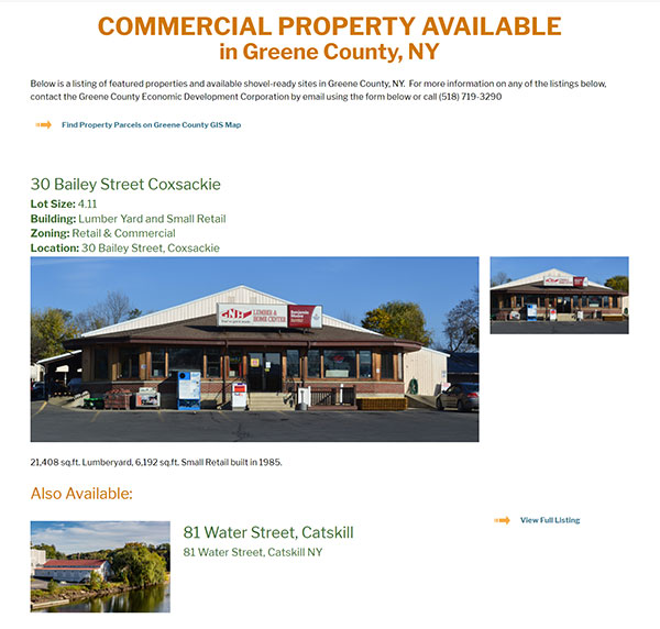 Available Commercial Property in Greene County website screenshot