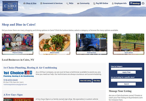 Shop and Dine section on the Town of Cairo website